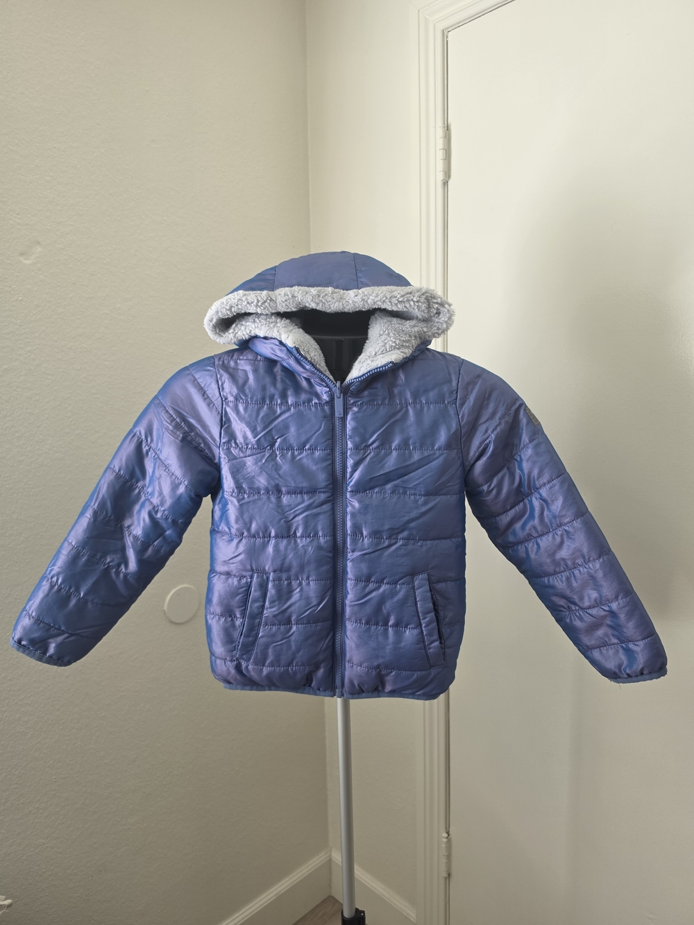 Abercrombie Kids Reversible Puffer Sherpa Jacket Blue 7